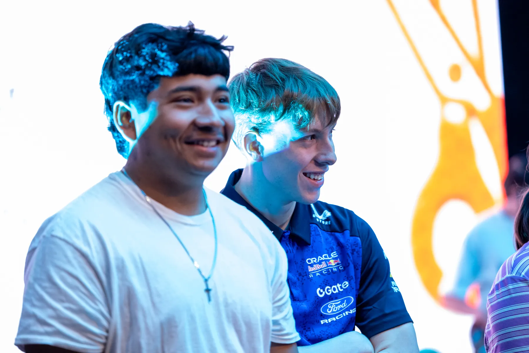 Two students smiling during a Sunday at The Anchor